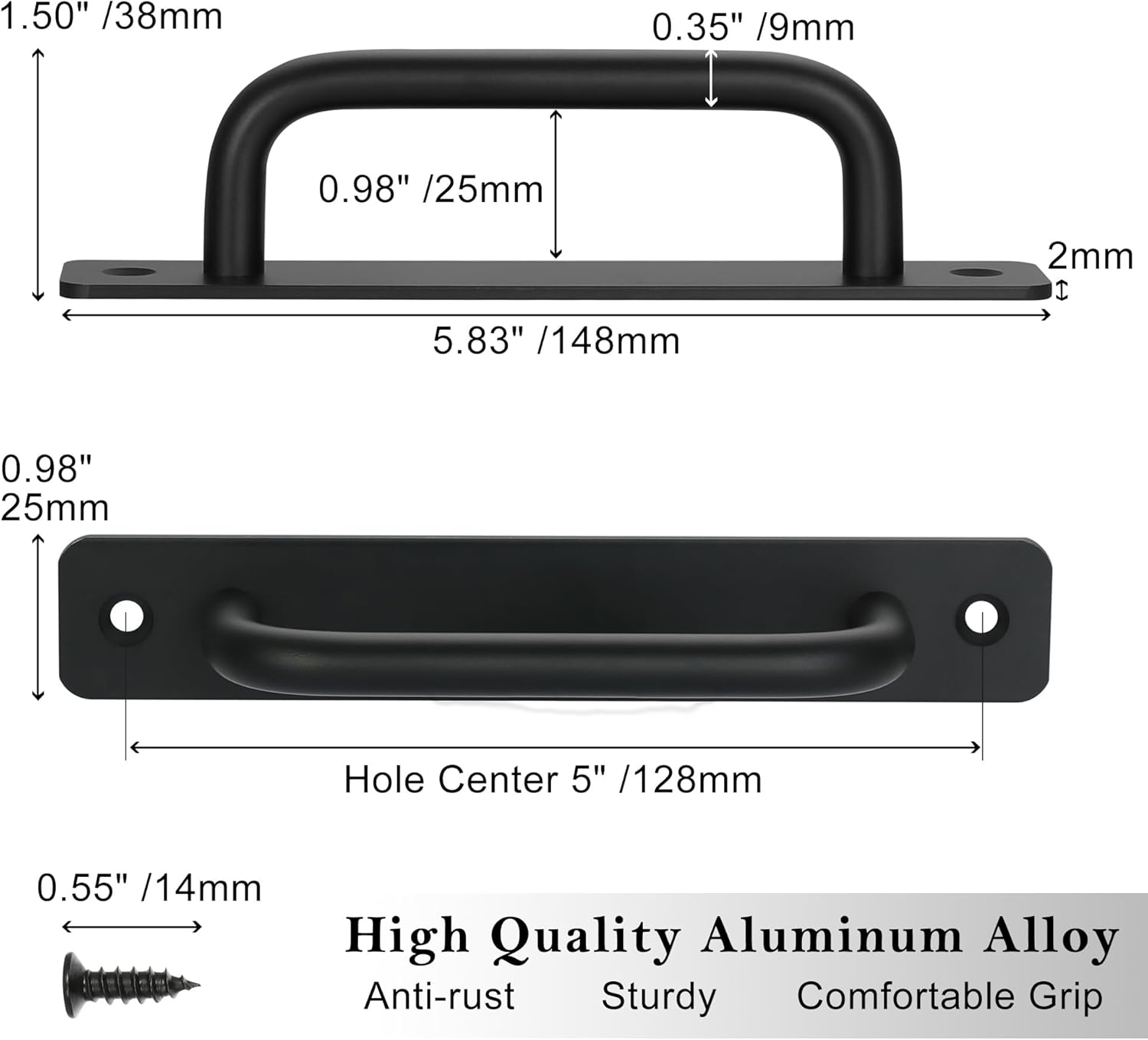 4-Piece Black Barn Door Handles Set Modern aluminium Door Pull for PocketBifold Closet Doors