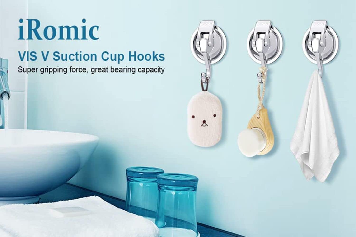 Heavy Duty Vacuum Suction Cup Hooks 2Pack Specialized for Kitchen Bathroom Restroom Organization by iRomic