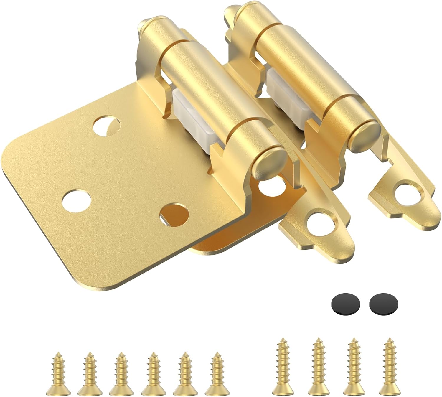 Premium 12 Overlay Hinges 50-Pack Self-Closing Flush Mount Hinges with Door Bumper Brass Gold