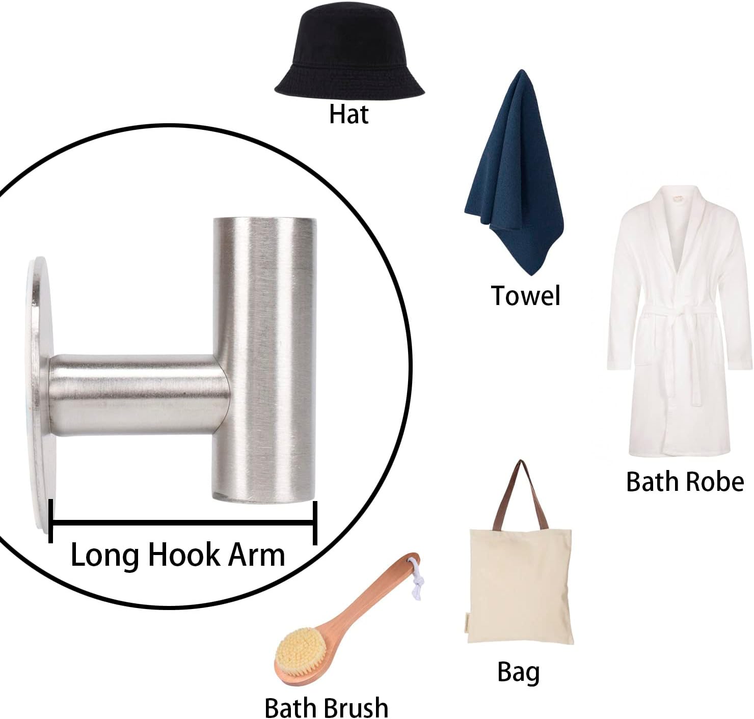 Quick Installation Strong Durable Bath Towel Hook 304 Stainless Steel Self-Adhesive No Drilling 3 Pack