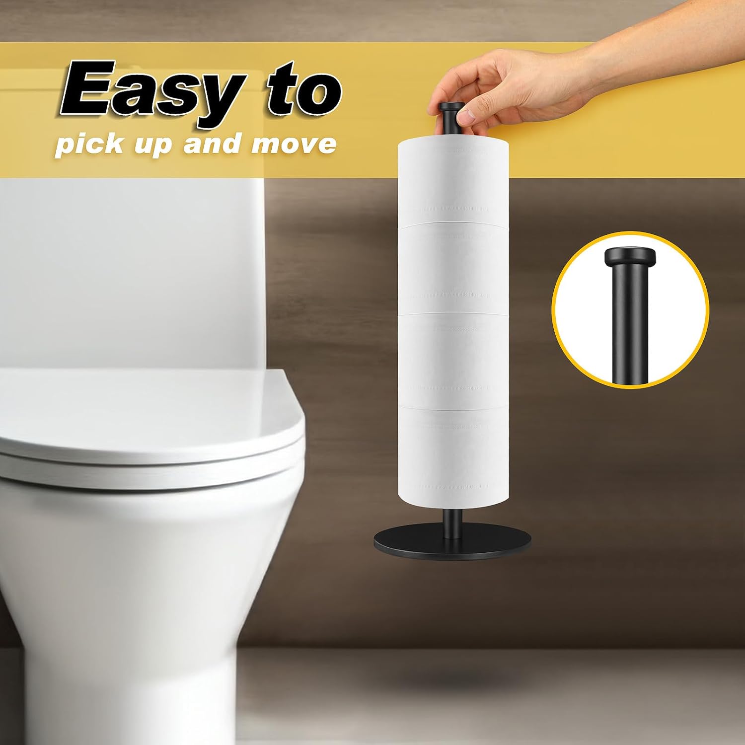 Carry Clean -Weighted Toilet Paper HolderSturdy 4 Roll Storage Stand Water Resistant for Home Bathroom