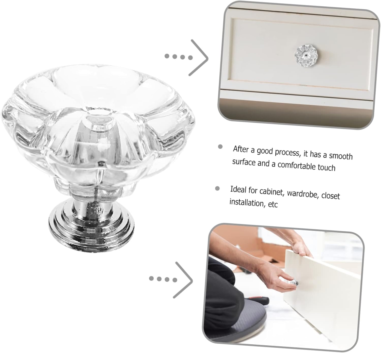 JojoFuny Luxury Crystal Door knobs 6-Piece Acrylic Door Knobs for Old or Damaged Handles