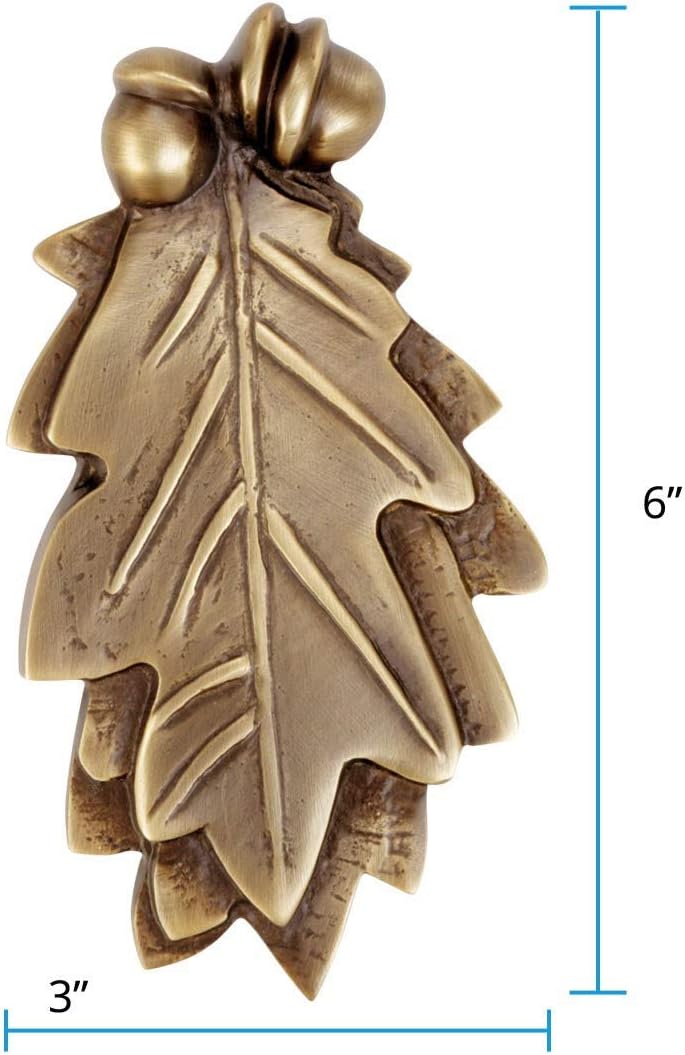 Antique Brass Oak Leaf Front Door Knockers with Mounting Hardware - Heavy Duty Door Hardware