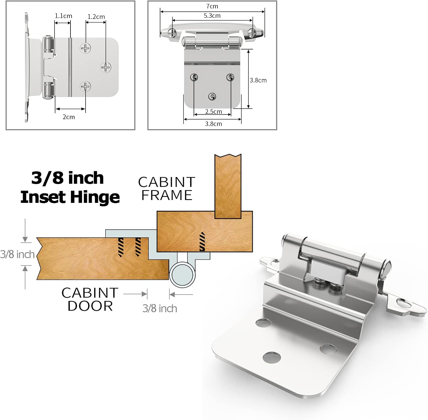Durable 38-Inch Self-Closing Flush-Face cabinets door hinges Perfect for Home and Kitchen