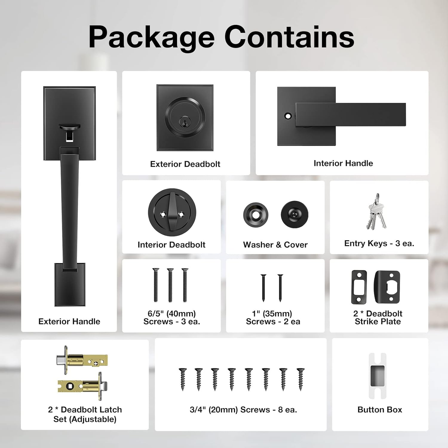 Brightify Matte Black Adjustable Door Handle Set with Reversible Lever for LeftRight Doors