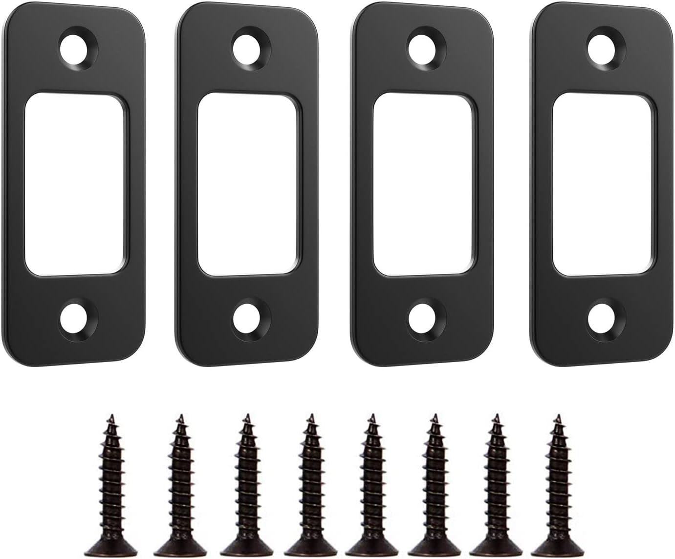 FELHOOD Deadbolt Strike Plate 1 x 2-14 Round Corner Matte Black - 4 Pack for Home Commercial Use