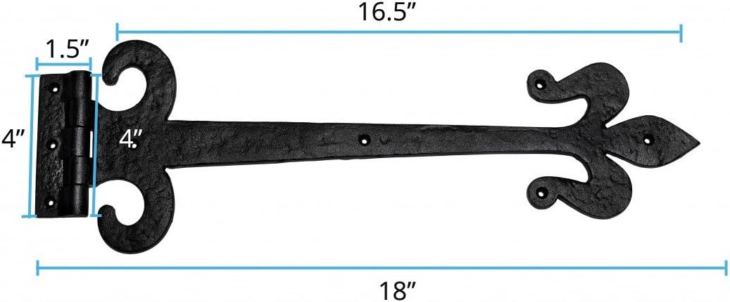 Renovators Supply Manufacturing Black Wrought Iron Fleur De Lis Hinges 18-Inch Pack of 4