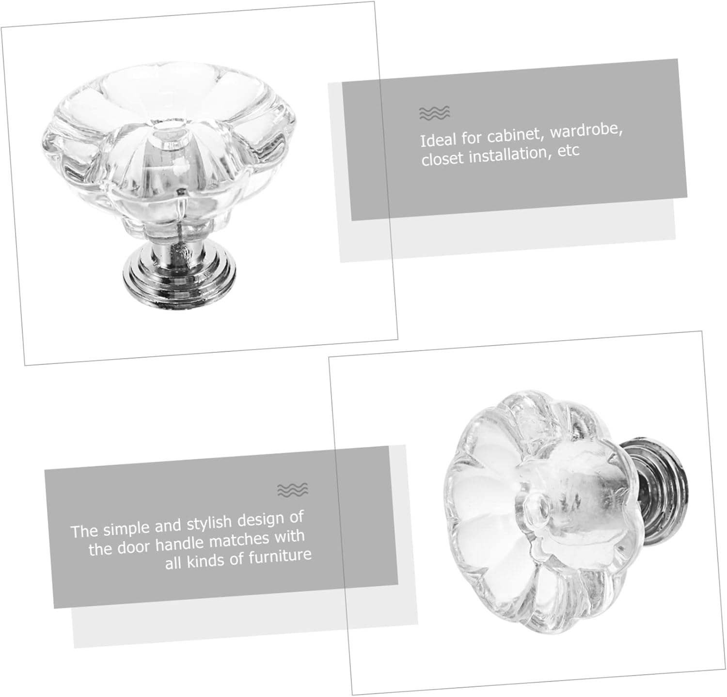 JojoFuny Luxury Crystal Door knobs 6-Piece Acrylic Door Knobs for Old or Damaged Handles