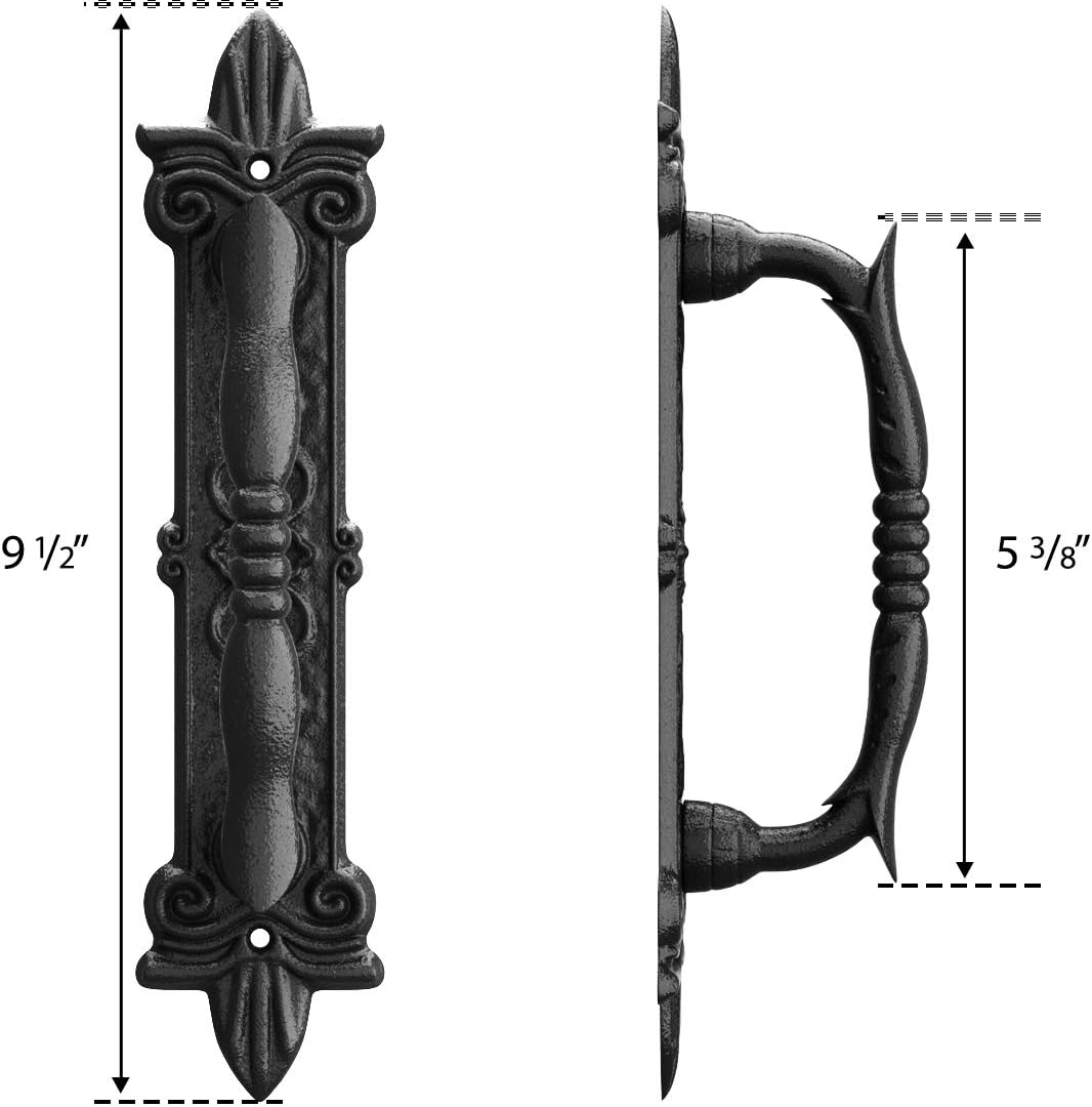 SmartStandard Heavy Duty Door Handle Set Rustic Barn Door Pull For Gates Garages Black