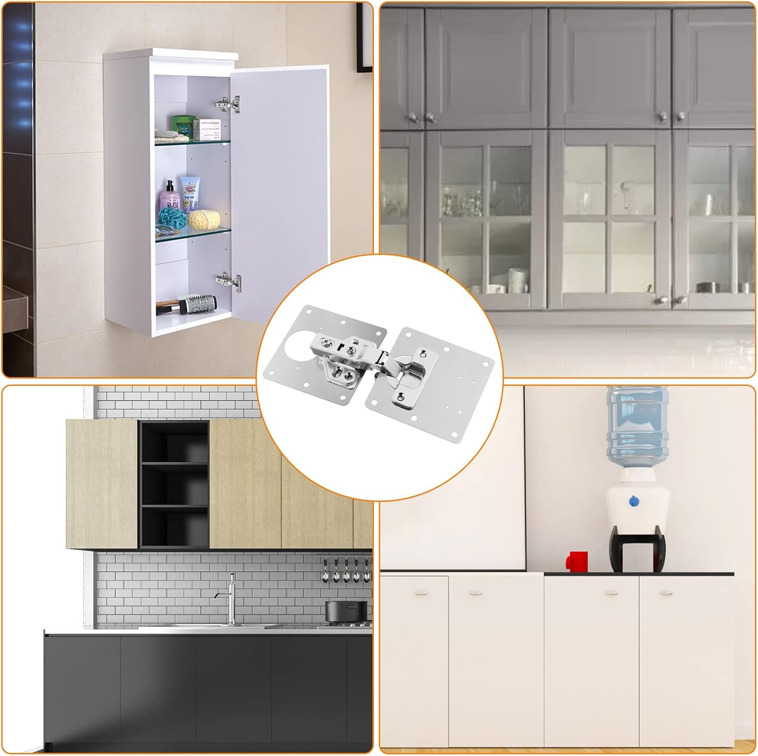 Neoteck 110 Soft Close Cabinet Hinges Kit with Repair Plates 8 Repair Plates 4 Hinges 72 screws Stainless Steel Design