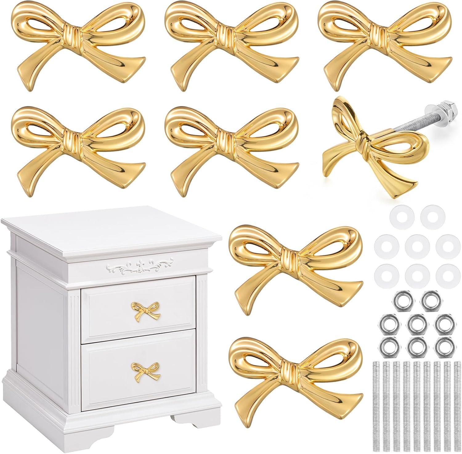 8-Piece Metal Bow Knobs for Drawers and Cabinets Gold Tone Vintage Design Durable and Elegant