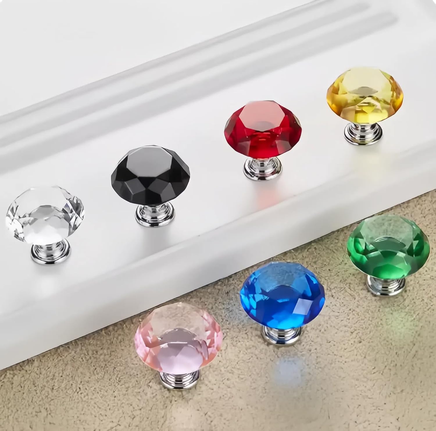 High-Quality Crystal and Aluminum Alloy Lake Blue 40mm Door Knobs with M4x22mm Screws