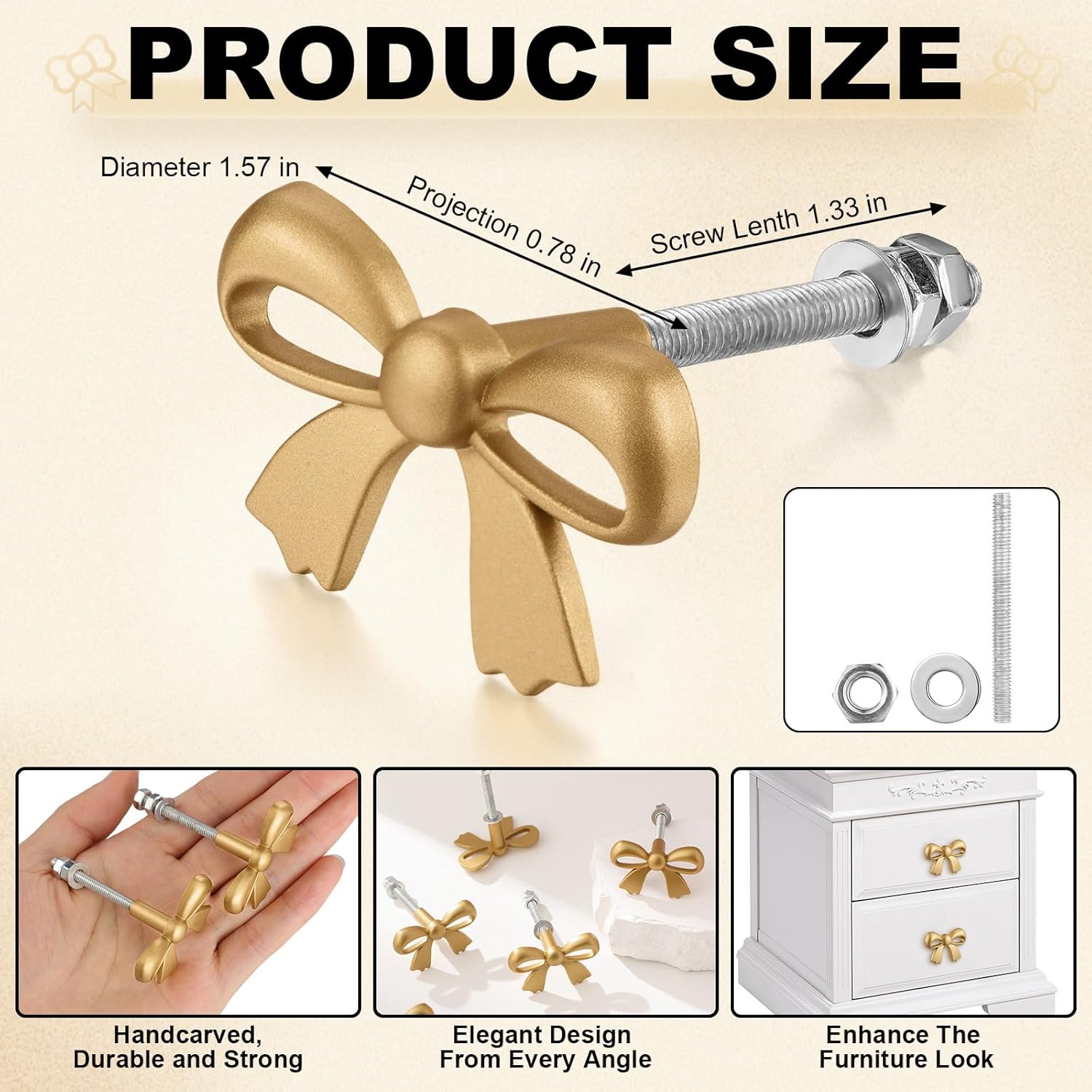 MorningRo Bow Knobs for Dressers Vintage Metal Gold Tones