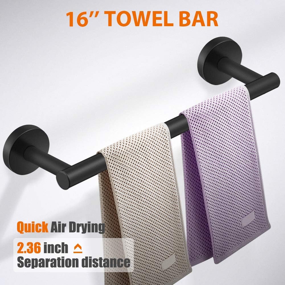 5-Piece Bathroom Hardware Set with Stainless Steel towel bar paper holder 3 Robe hooks