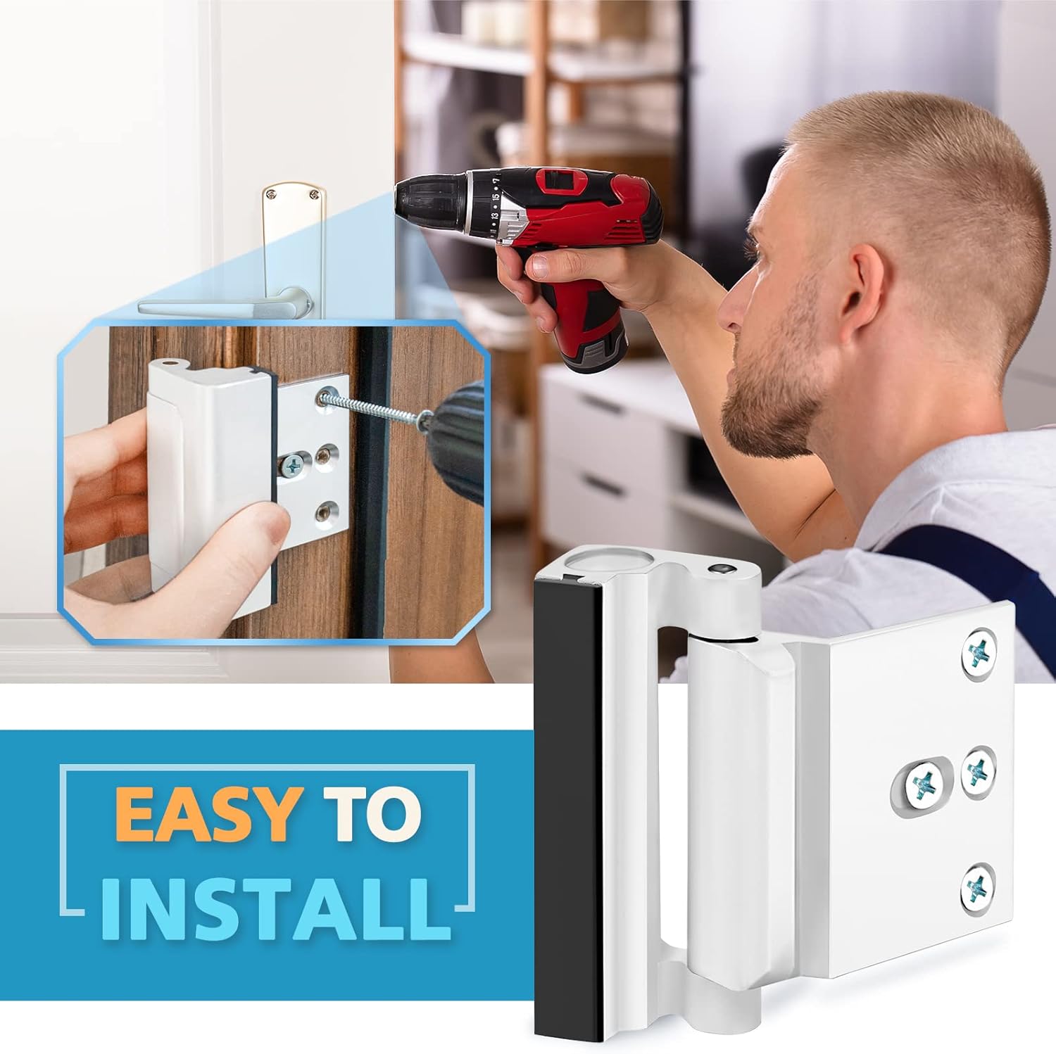 Front Door Kids Safety Lock - Home Security Door reinforcement addition for Childproof Latches