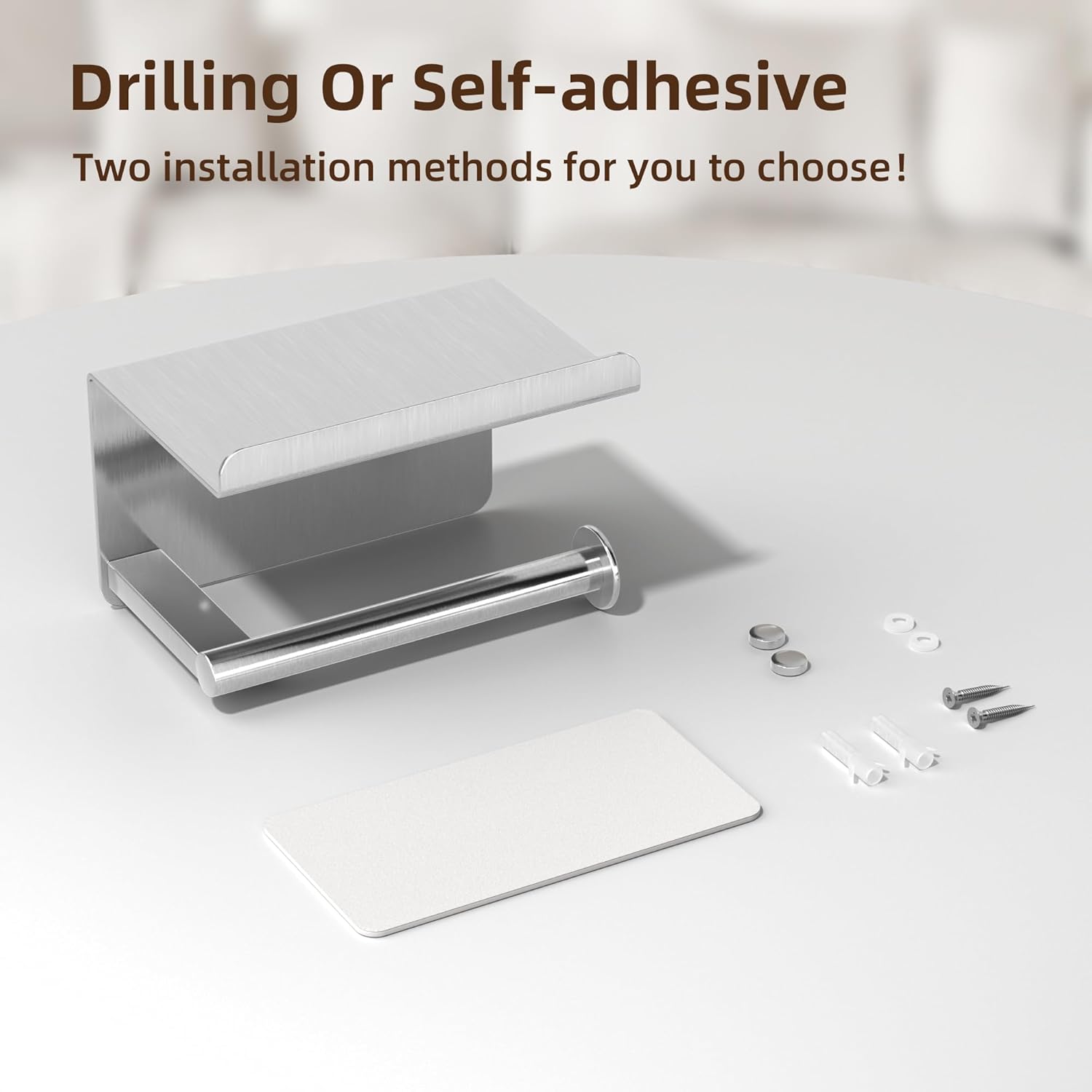 Susswiff Self-Adhesive Toilet Paper Roll Holder - Wall Mount Stainless Steel and Chrome Design