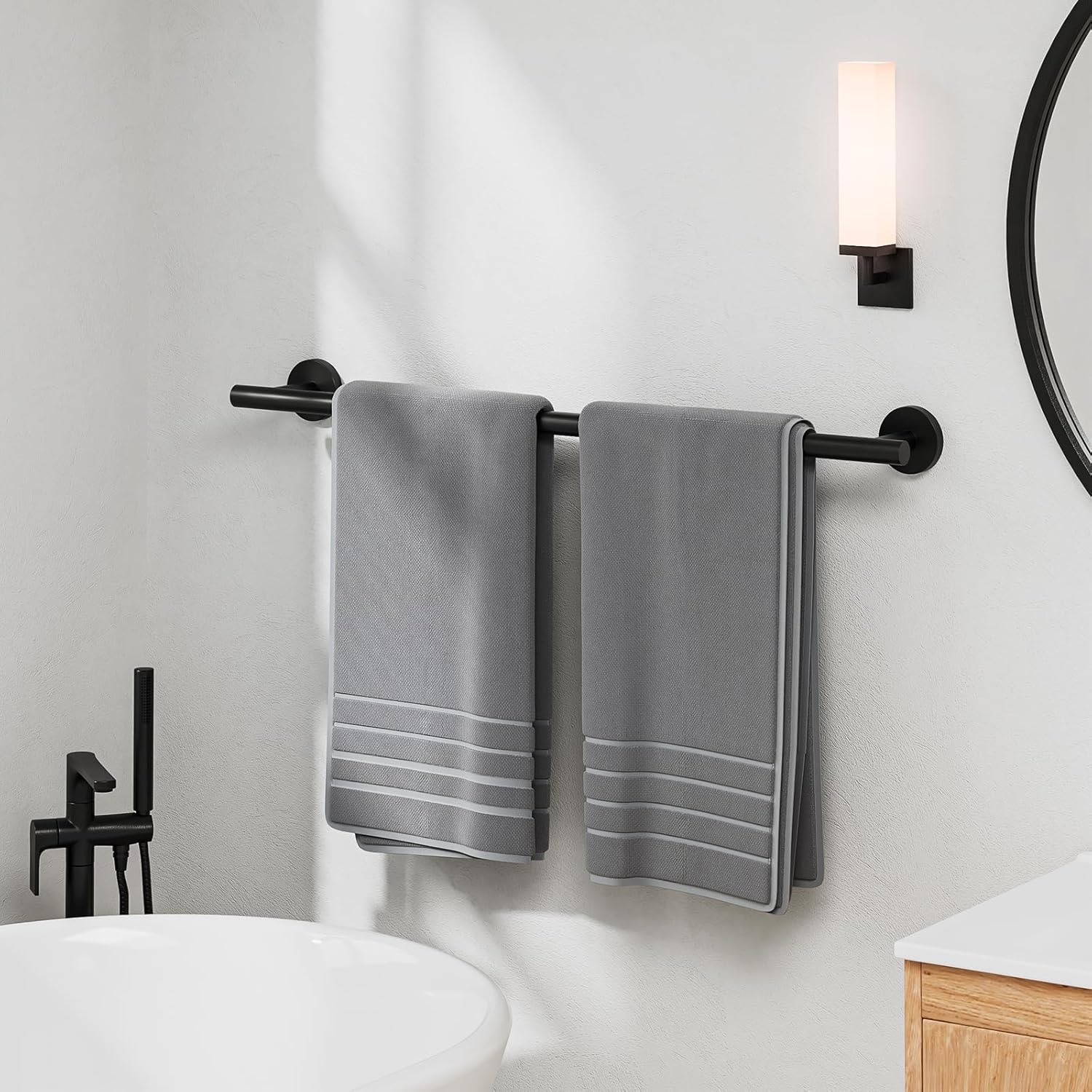 Matte Black Towel Rack 24 Hanging Stainless Steel Modern Bathroom Decor