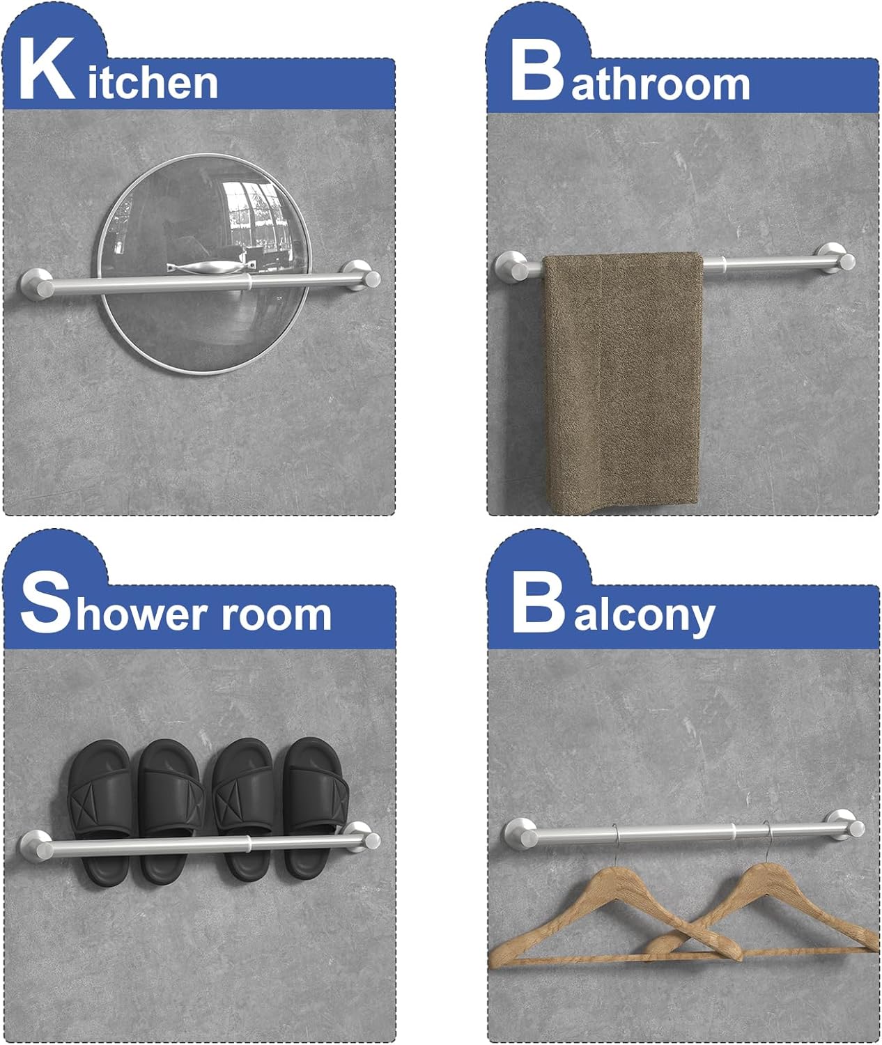 Adjustable Stainless Steel Towel Bar from 14 to 245 Inches for Bathroom Kitchen Use
