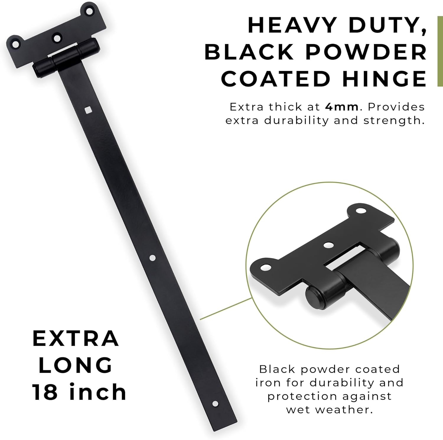 DIYWorld Black Door Hinges Set of 2 18-Inch Hinges Matte Black Heavy Duty