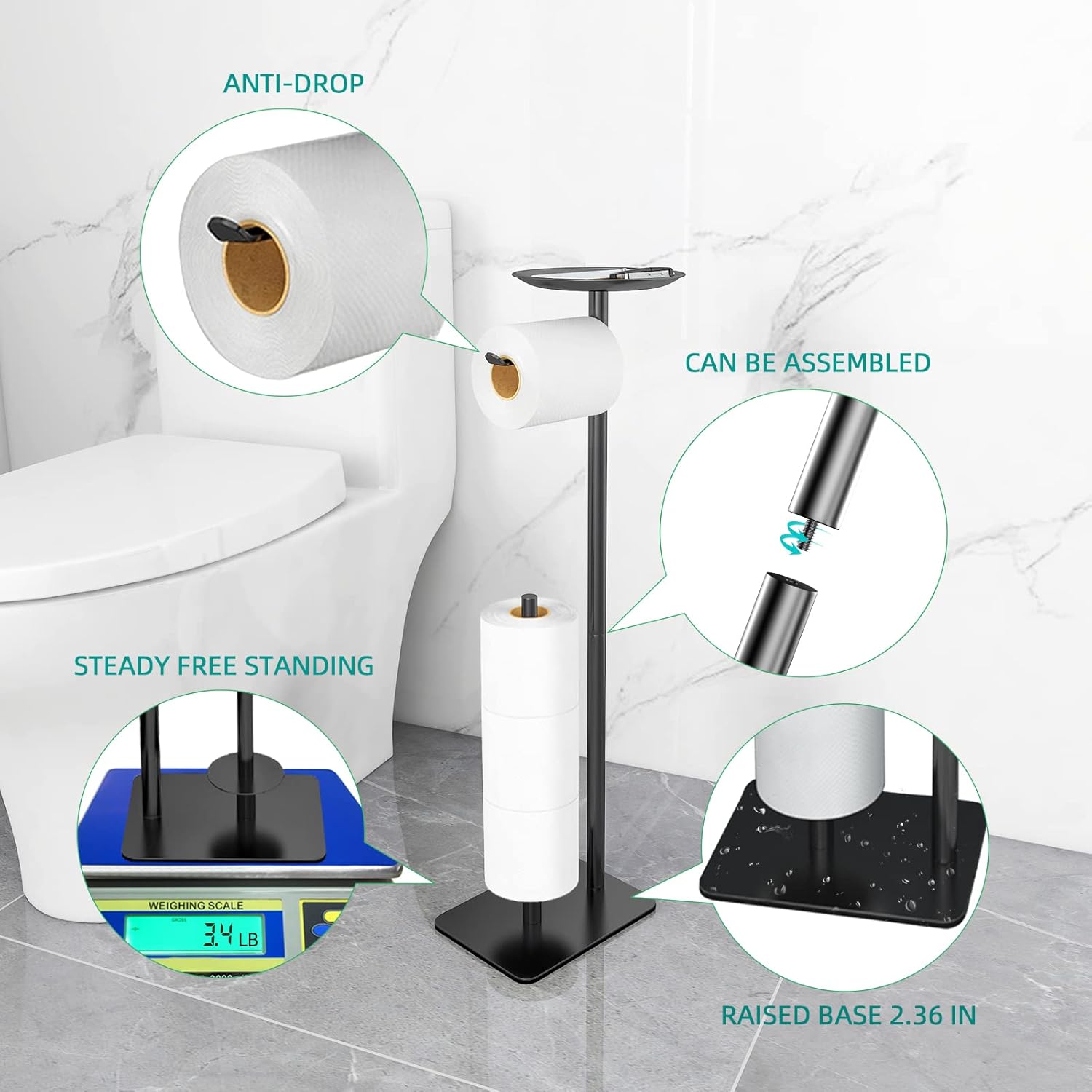 FEILERN 4 Roll Toilet Paper Holder Stand Rust-Resistant Durable Design for Home and Bathroom Use