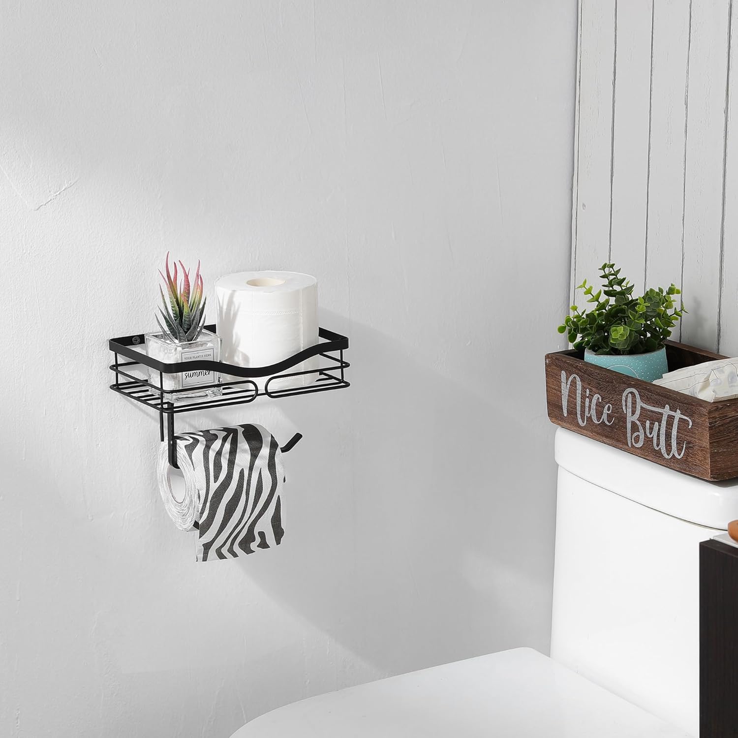 AIDILI Sleek Wall-Mounted Toilet Paper Holder with Storage Black for Modern Bathrooms