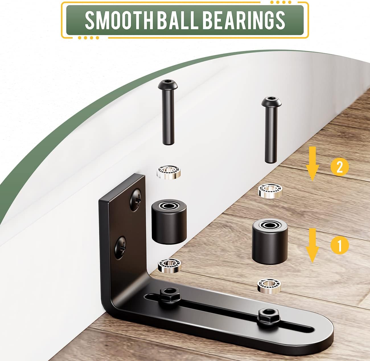2-Piece Barn Door Guide with Dual Ball bearings Smooth Quiet and Durable by SMARTSMITH