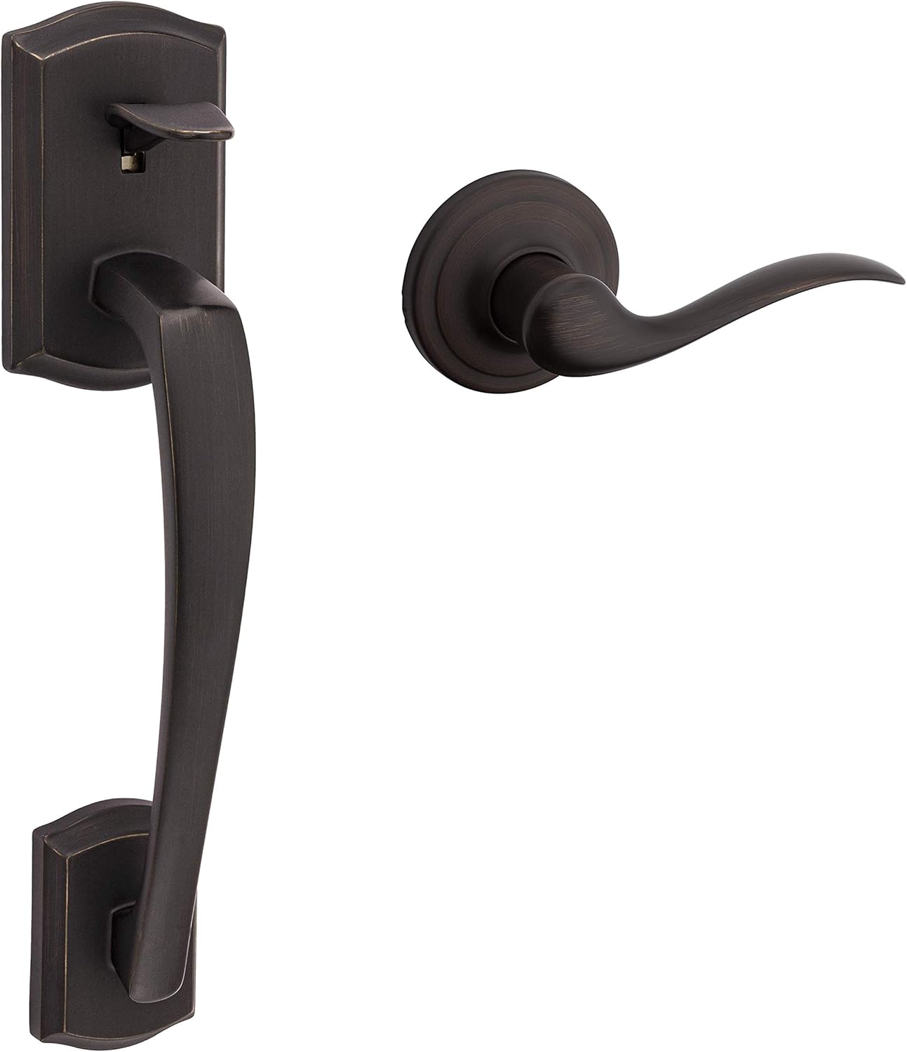 Kwikset Prescott Front Door Handle Set with Reversible Lever Non-Locking Venetian Bronze