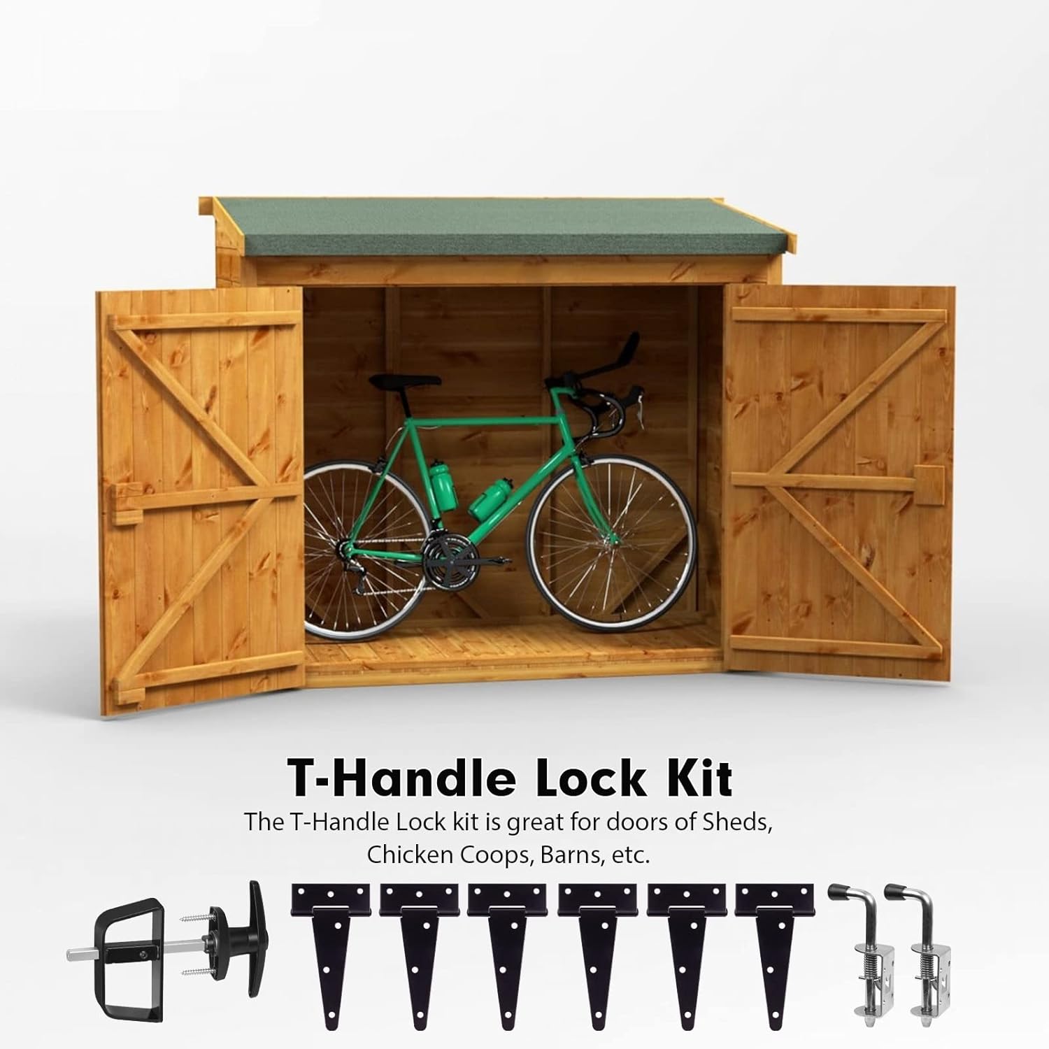 BTEOBFYS 6 T-Hinge Shed Door Complete Kit with T-Handle Lock for Gates and Playrooms