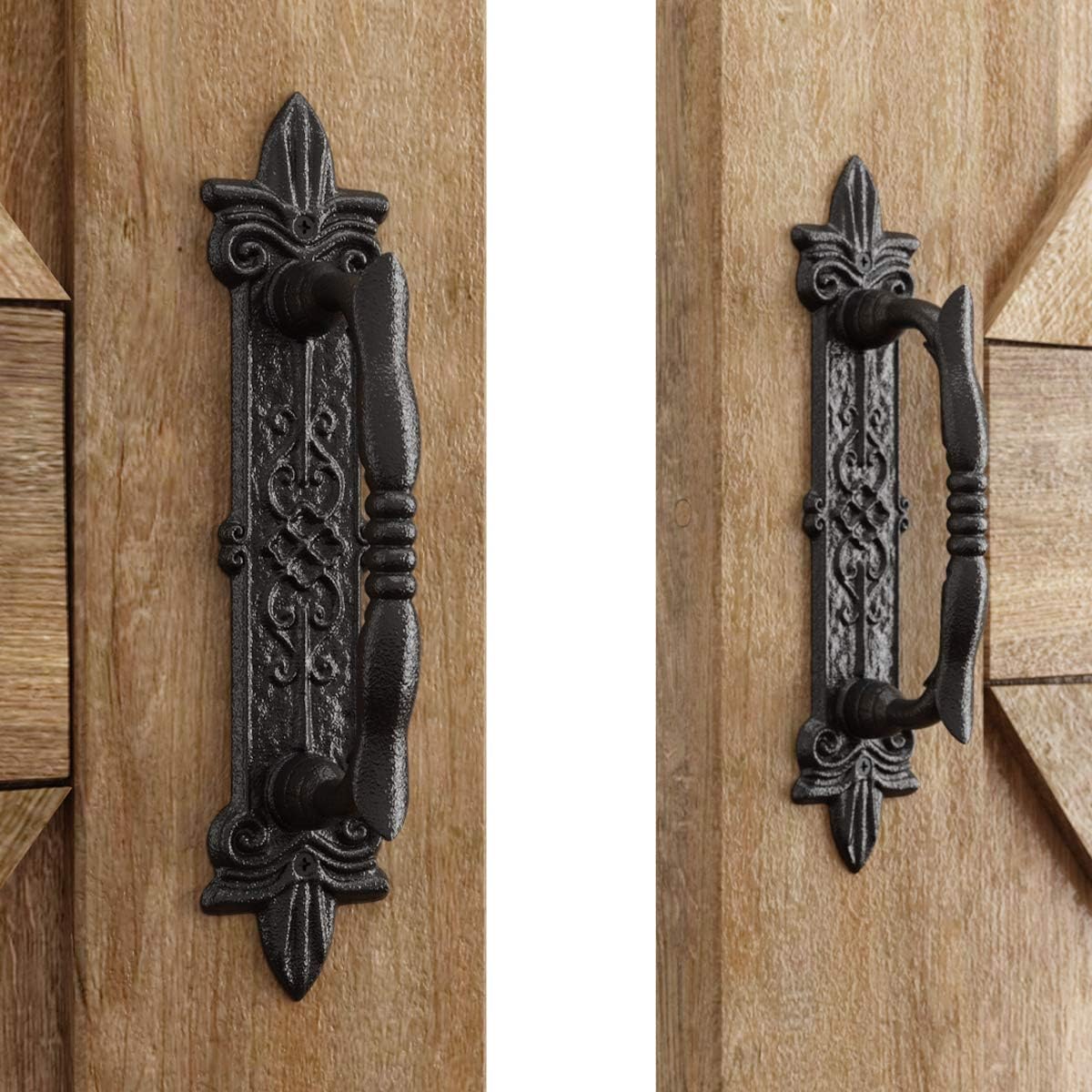 SmartStandard Heavy Duty Door Handle Set Rustic Barn Door Pull For Gates Garages Black