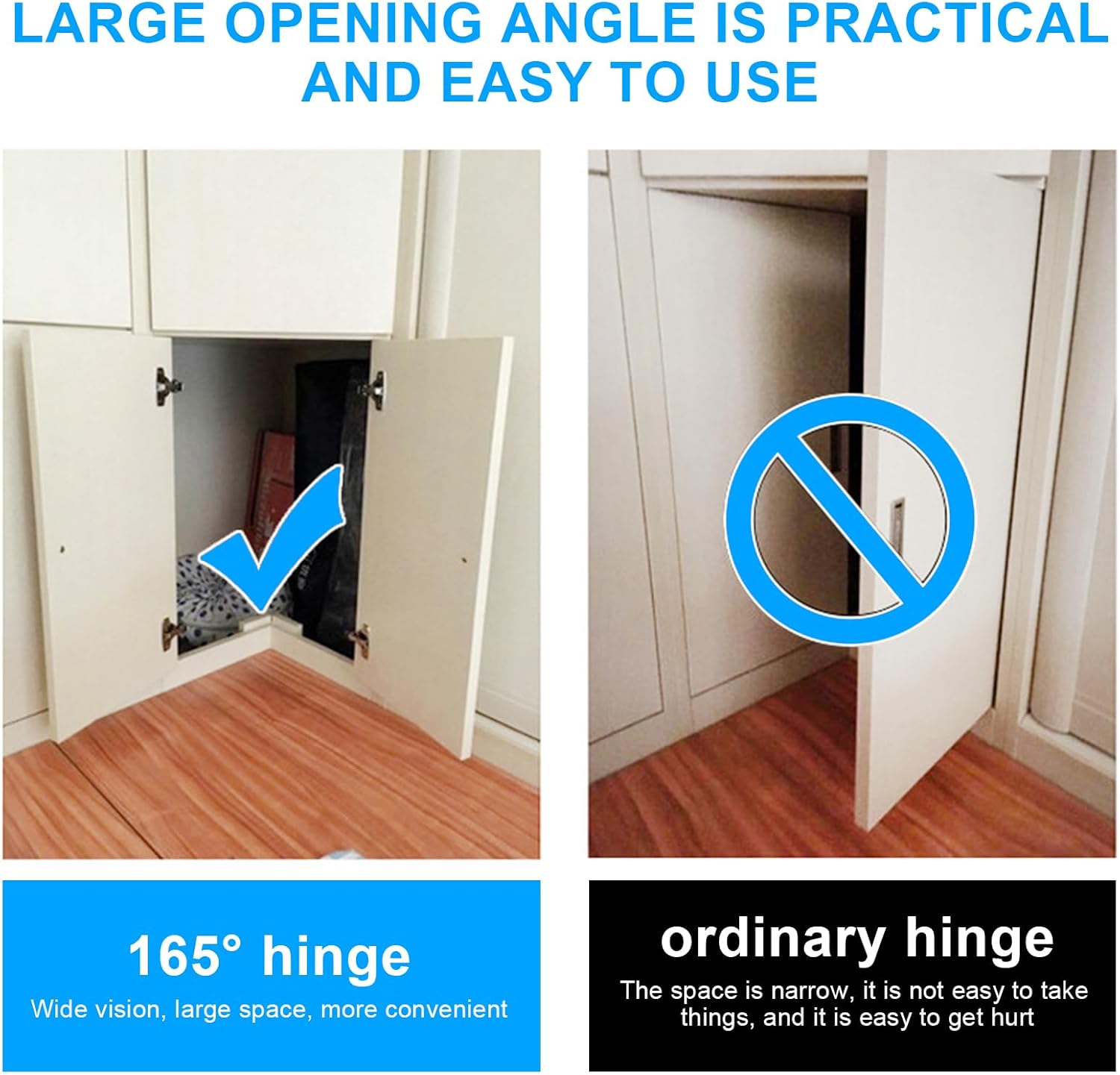 165-Degree 2-Piece Hinges for Cabinet Corners Kitchen Doors