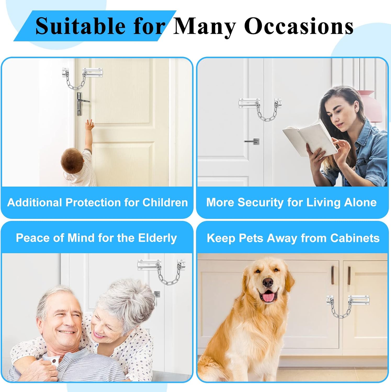 2-Package Door Chain Lock Stainless Steel Door Lock Set with 12 Screws