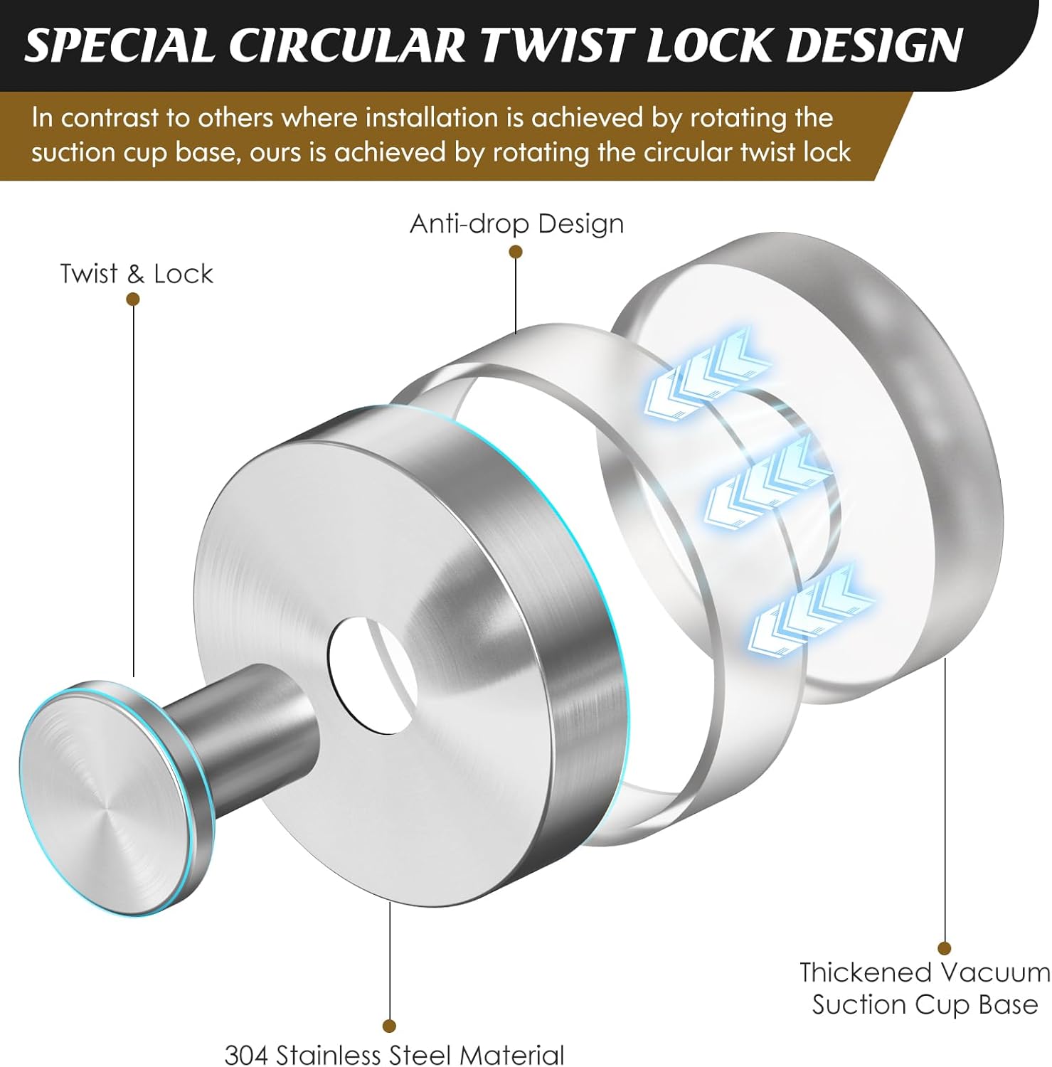 Premium Suction Cup shower hook for bathroom storage - Durable stainless steel anti-slip design