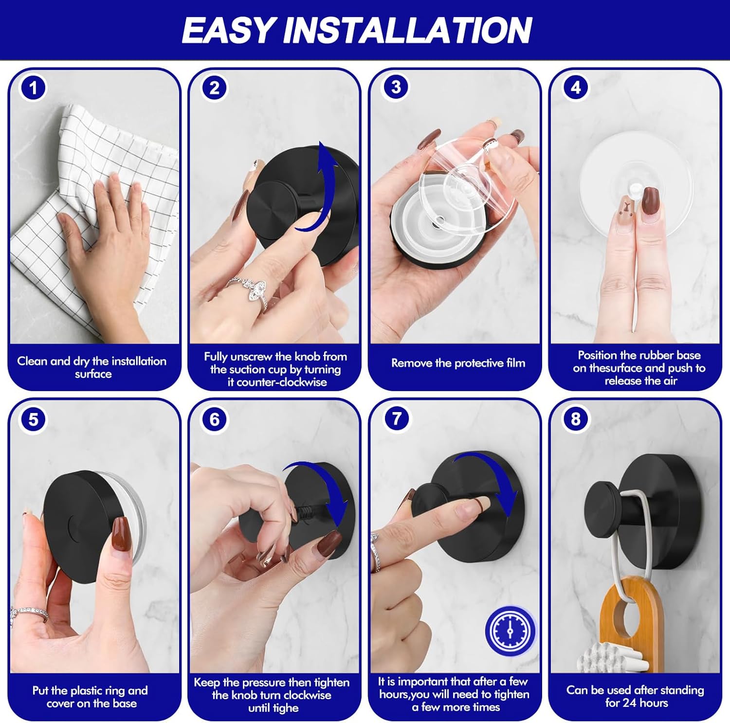 Adorable Suction Cup Shower Hooks for Bathroom Window Glass Towel Robe Looafh Hangers - Durable Black Design