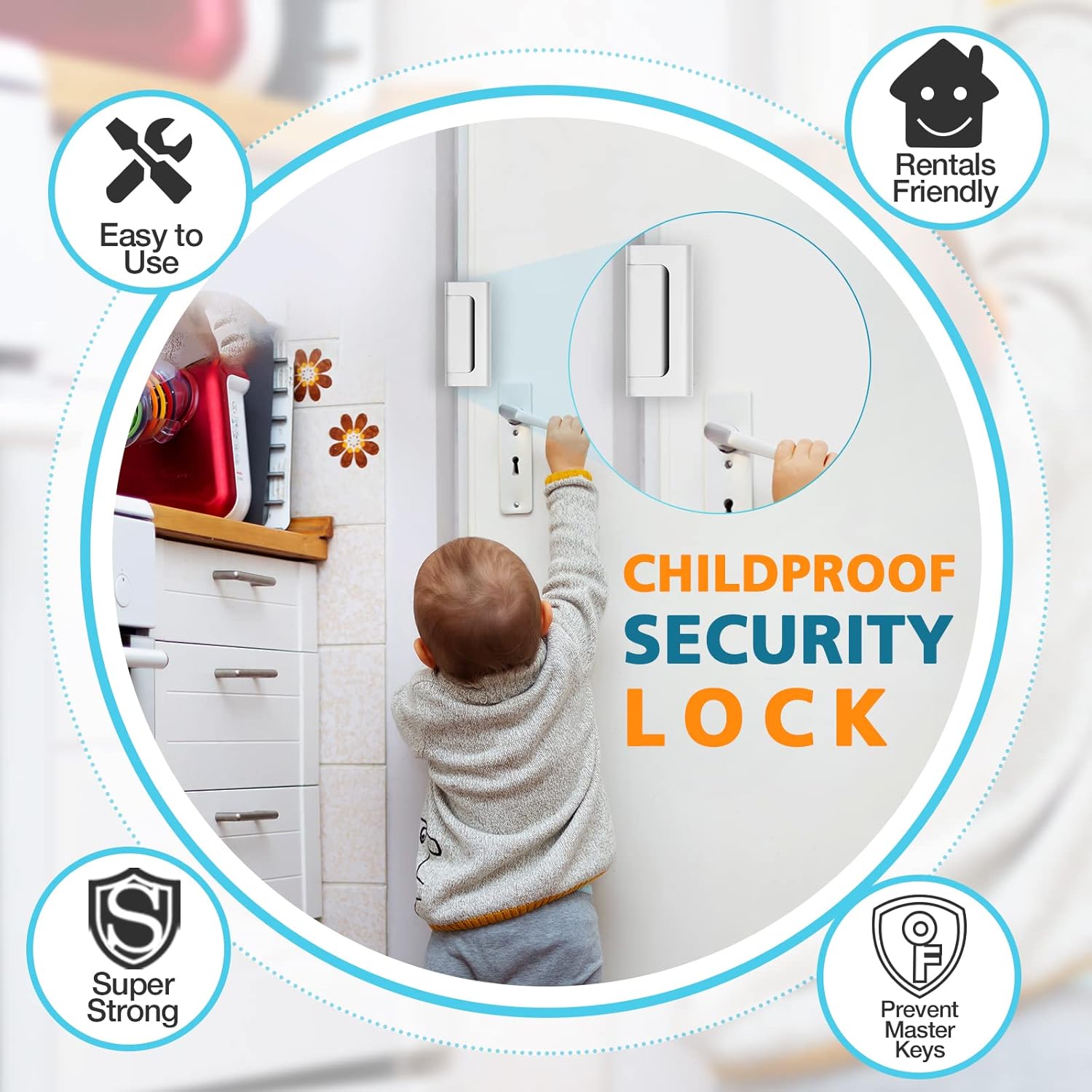 Front Door Kids Safety Lock - Home Security Door reinforcement addition for Childproof Latches