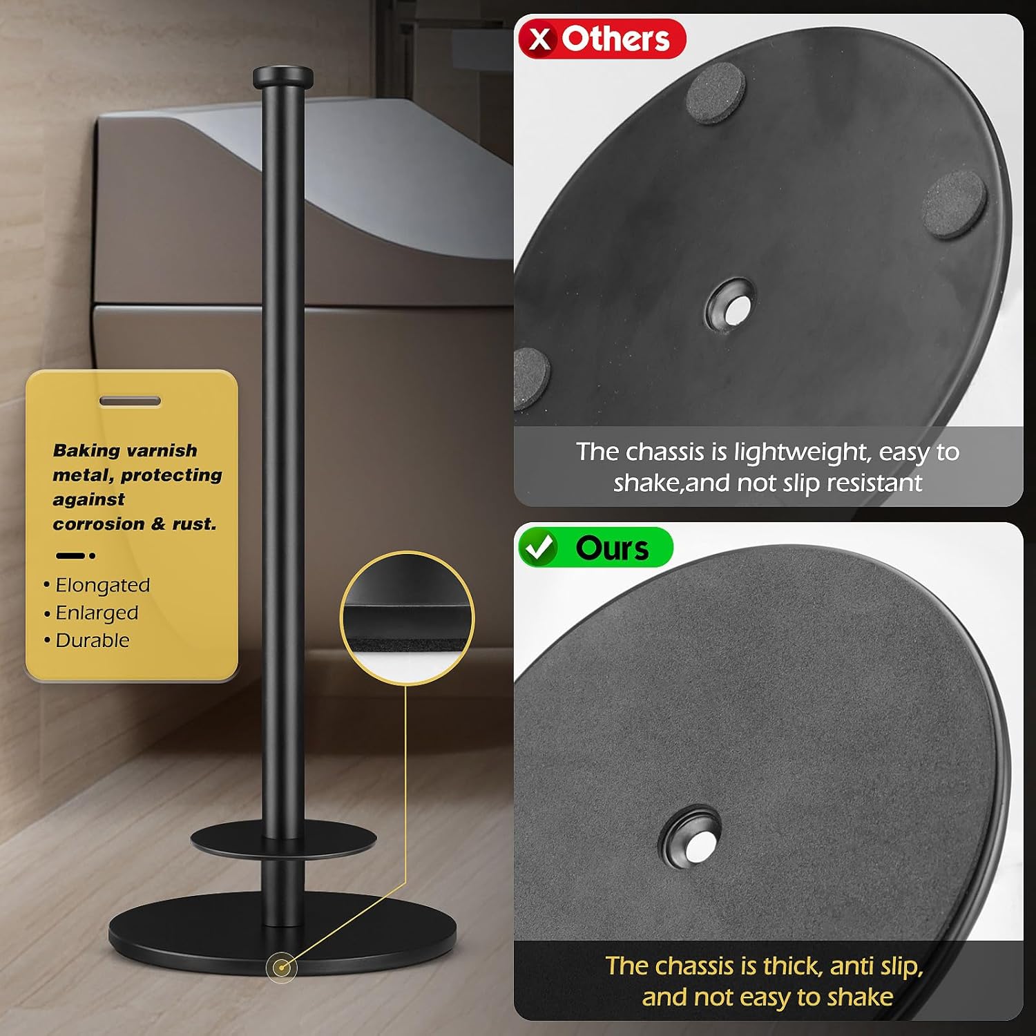 Carry Clean -Weighted Toilet Paper HolderSturdy 4 Roll Storage Stand Water Resistant for Home Bathroom