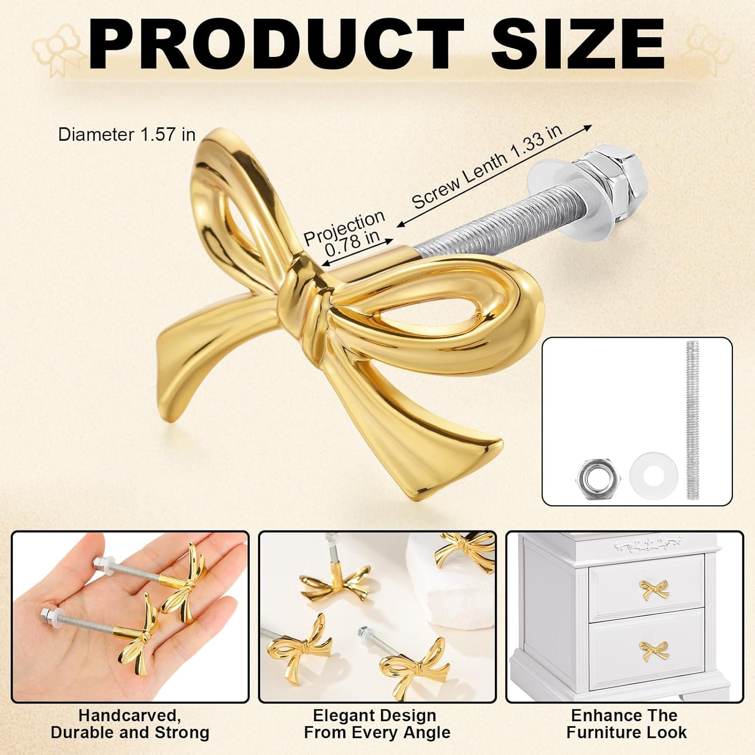 8-Piece Metal Bow Knobs for Drawers and Cabinets Gold Tone Vintage Design Durable and Elegant