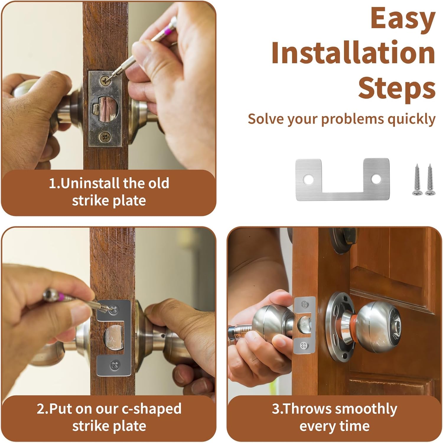 2 Pack Adjustable Strike Plate for Exterior Doors - Easy Installation Enhanced Security