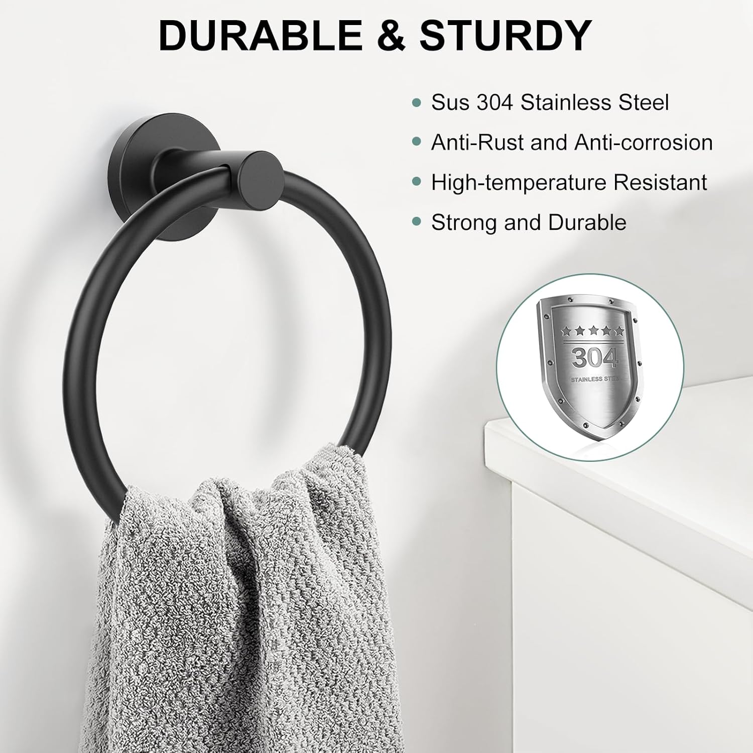 SetSail Towel Holder for Bathroom Wall Matte Black 304 Stainless Steel Easy to Install