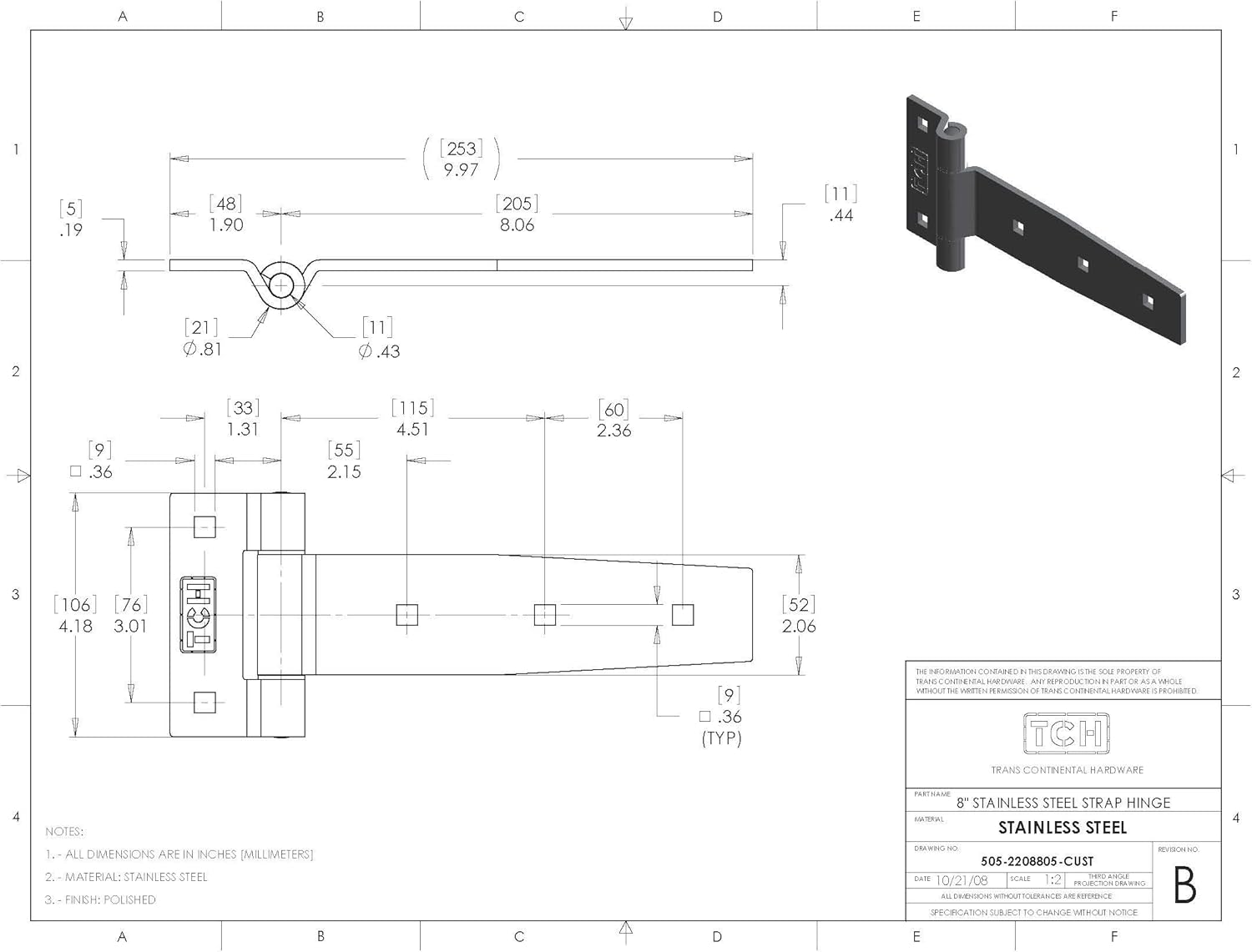 TCH 8 Heavy Duty Hinges Set - 2 Pack Polished Stainless Steel for Gates Doors sheds