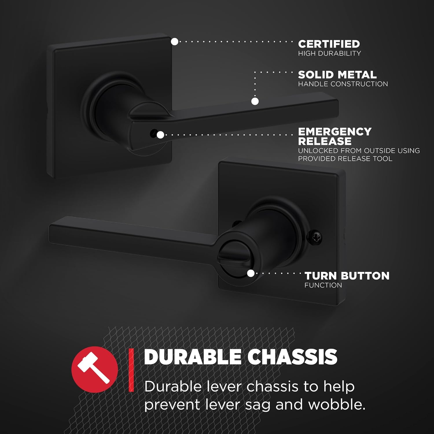 Kwikset Door Privacy Handle Matte Black Reversible Lever with Microban Protection Easy Install