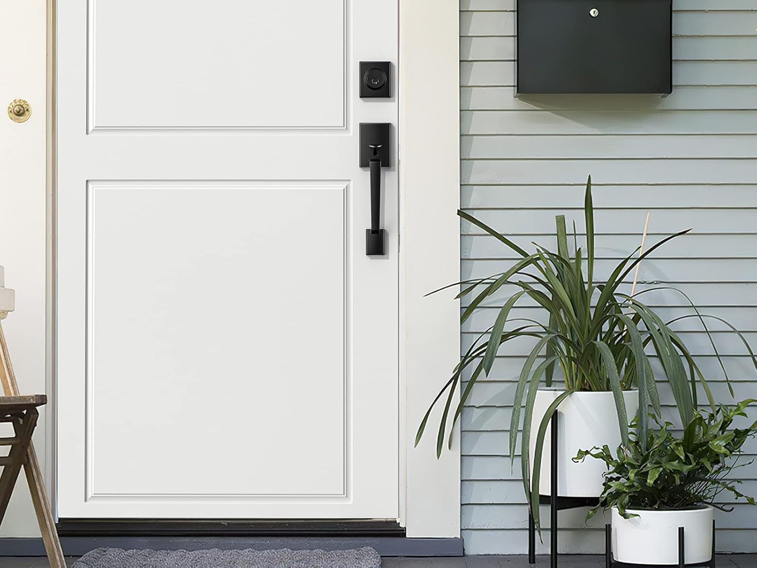 Brightify Matte Black Adjustable Door Handle Set with Reversible Lever for LeftRight Doors