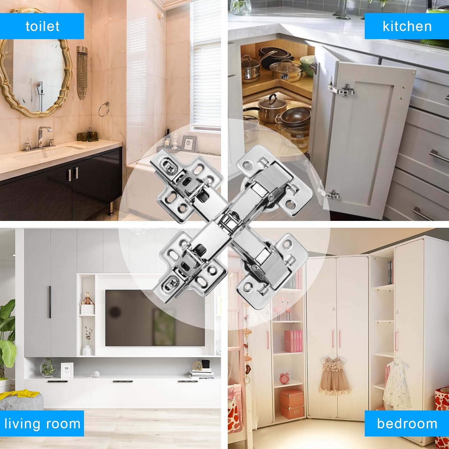 165-Degree 2-Piece Hinges for Cabinet Corners Kitchen Doors