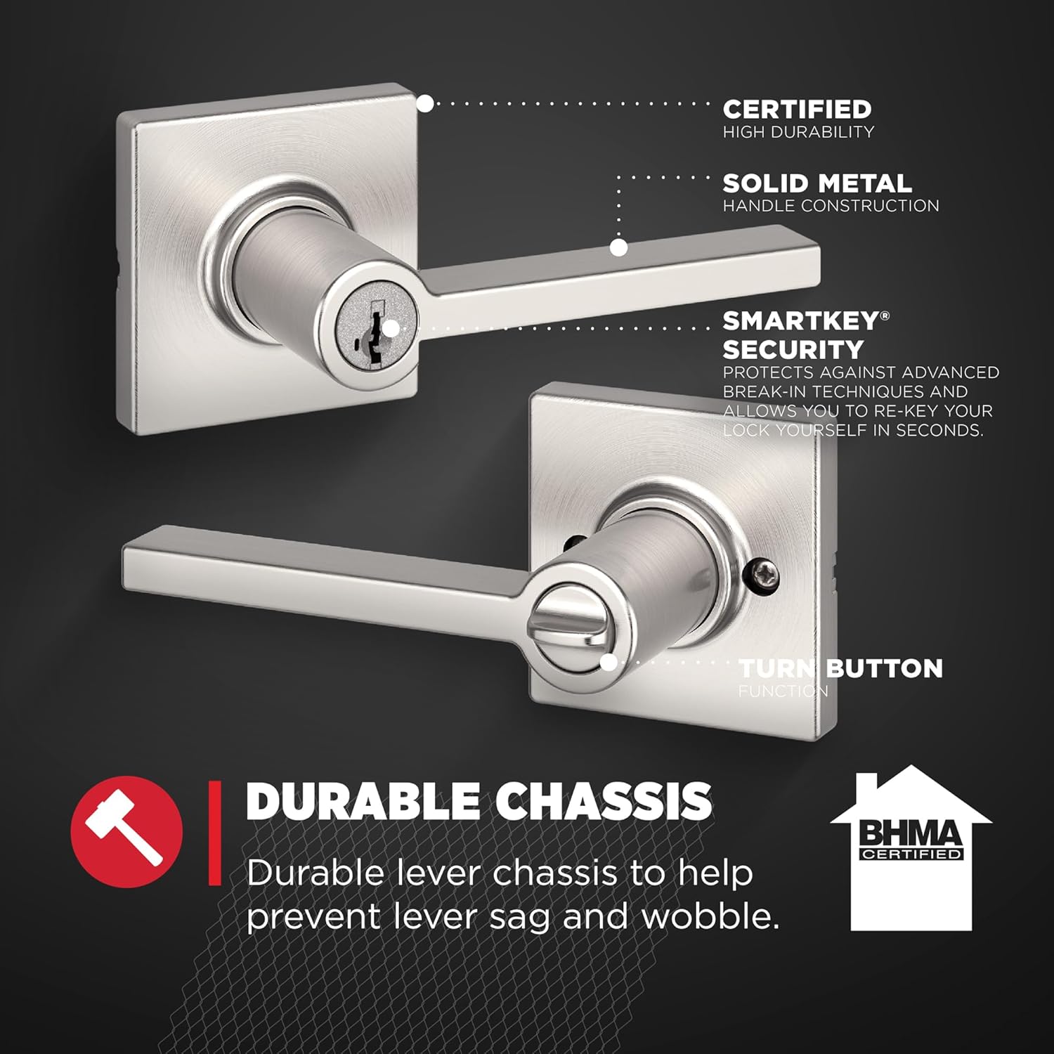 Kwikset Casey Entry Door Handle Smart Secure Easy to Install Perfect for Front Entrance Bedrooms