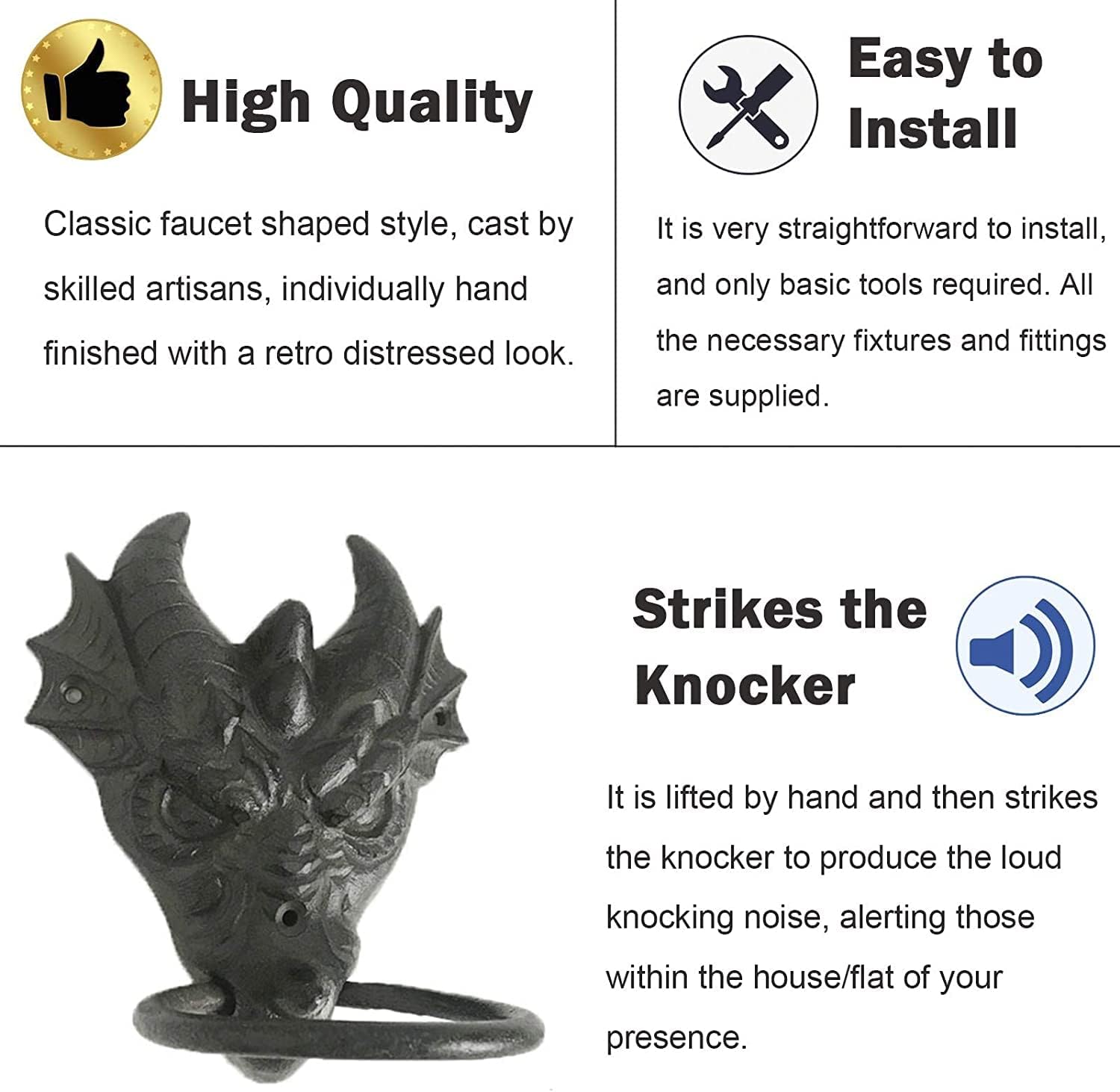 Front Door Door Knocker - Vintage Dragon Head Door Decor