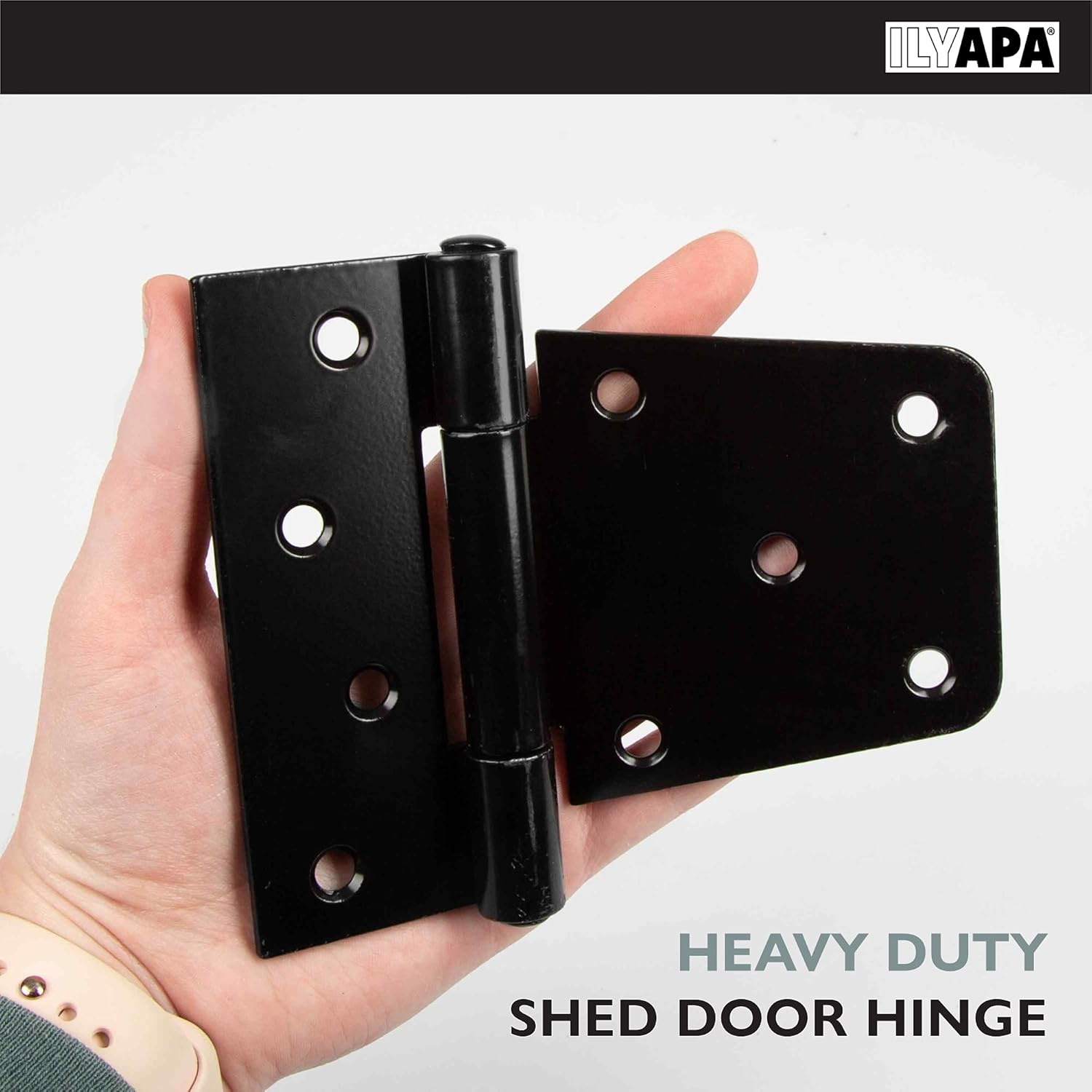 Vivid Ilyapa Heavy Duty Shed Door Hinges 6 Pack - Black Square Hinges for Gate Barn or Storage Shed