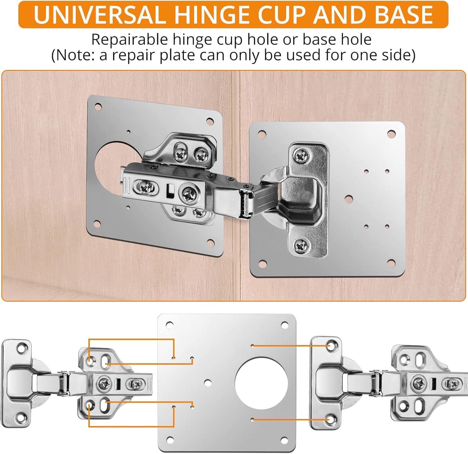 Neoteck 110 Soft Close Cabinet Hinges Kit with Repair Plates 8 Repair Plates 4 Hinges 72 screws Stainless Steel Design