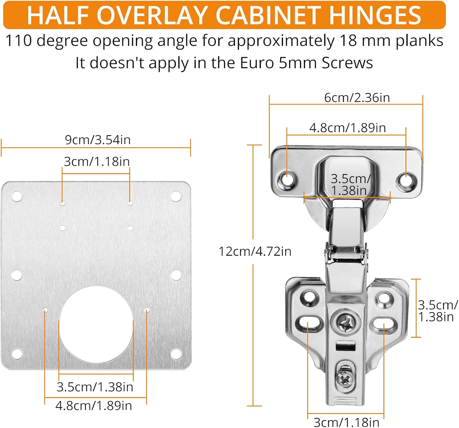 Neoteck 110 Soft Close Cabinet Hinges Kit with Repair Plates 8 Repair Plates 4 Hinges 72 screws Stainless Steel Design