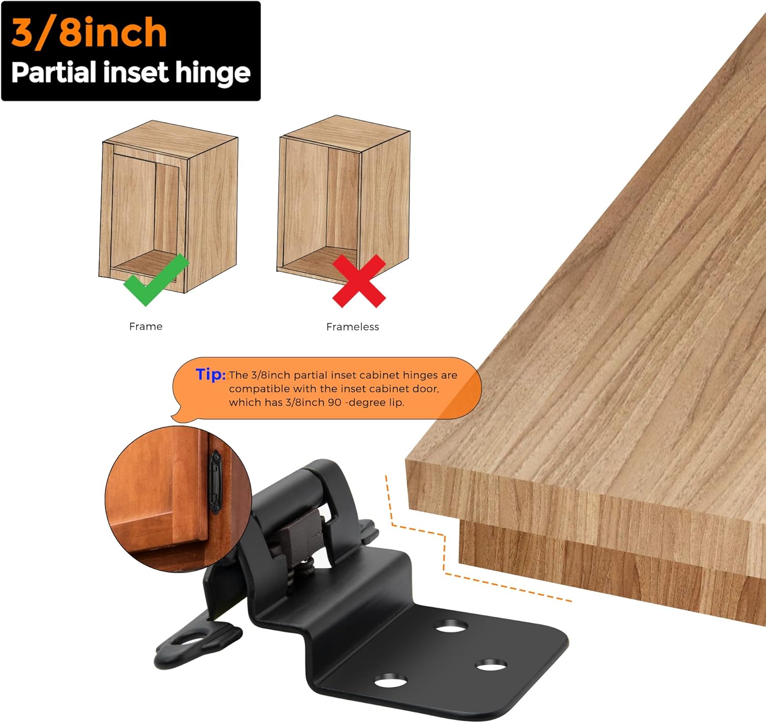 Ravinte 20-Packs 38 Inset Matte Black Cabinet Hinges Smooth Silent Close for Kitchen Bathroom Doors