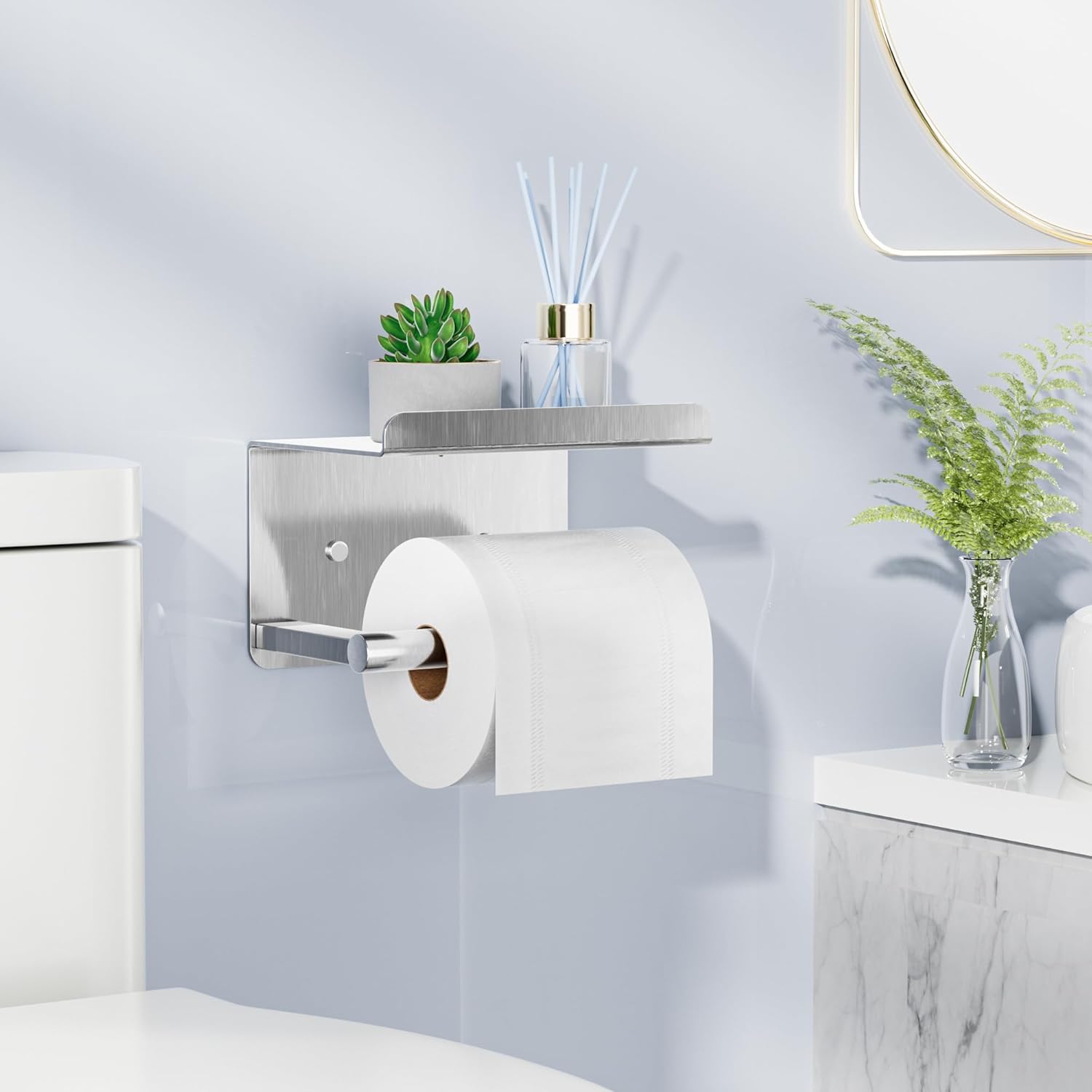 Susswiff Self-Adhesive Toilet Paper Roll Holder - Wall Mount Stainless Steel and Chrome Design