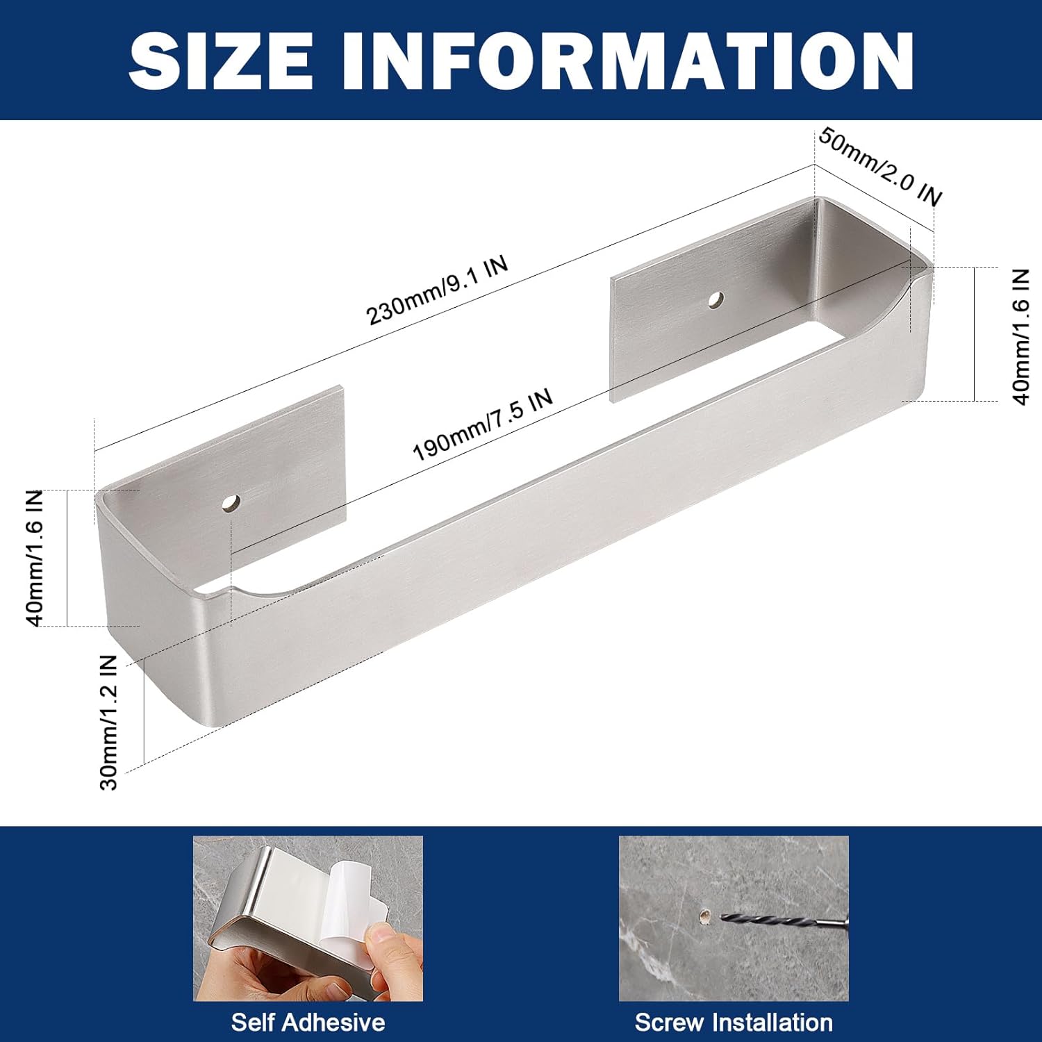 NearMoon Self-Adhesive Hand Towel Holder Stainless Steel Rustproof Stick-On Towel Rack for Bathroom Kitchen